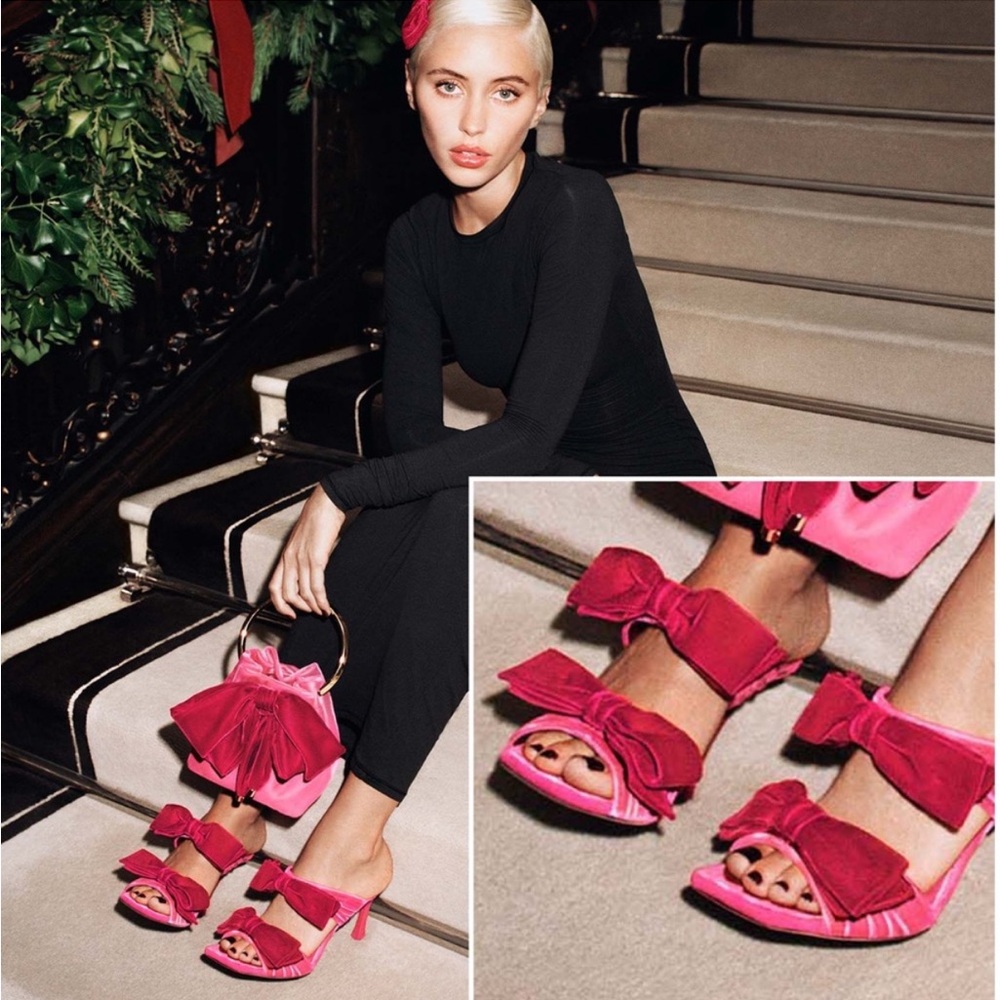 New JIMMY CHOO Flaca 100 Bow-Embellished Velvet Mules 39 $1,095